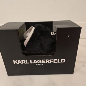 Karl Lagerfeld Black Faux Fur Slippers
